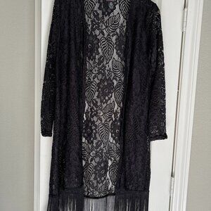 Beautiful Dressy Lace Cardigan with Fringe! by Questions   Black   Size M  Soft!